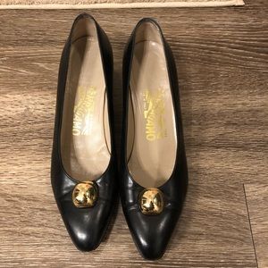Salvatore Ferragamo Vintage Gold Ball Block Heels